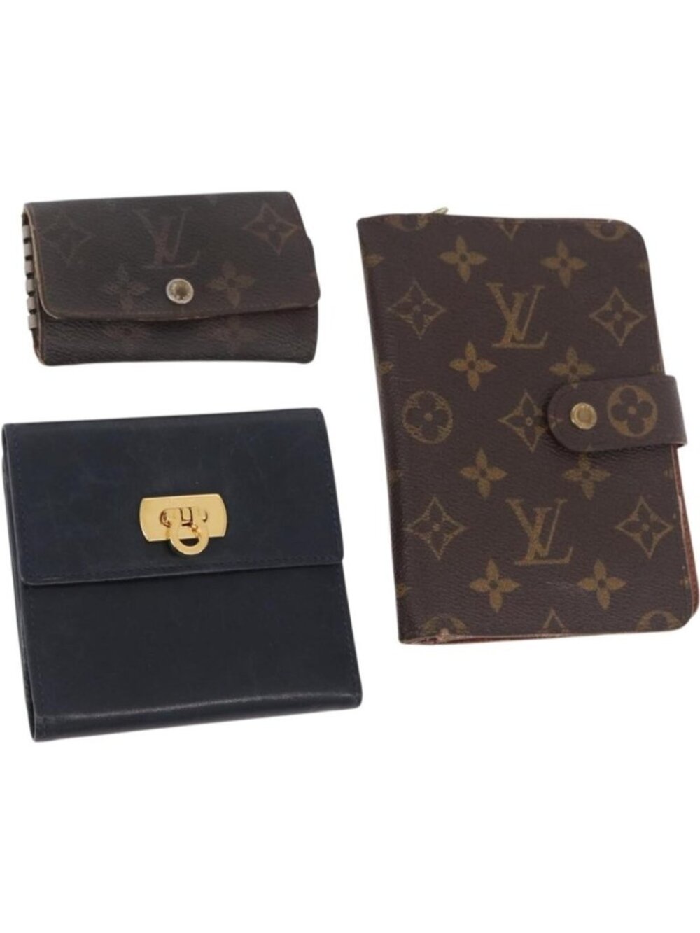 LOUIS VUITTON Salvatore Ferragamo Monogram Wallet Leather 3 Set